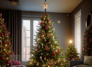 Как украсить большие искусственные елки?